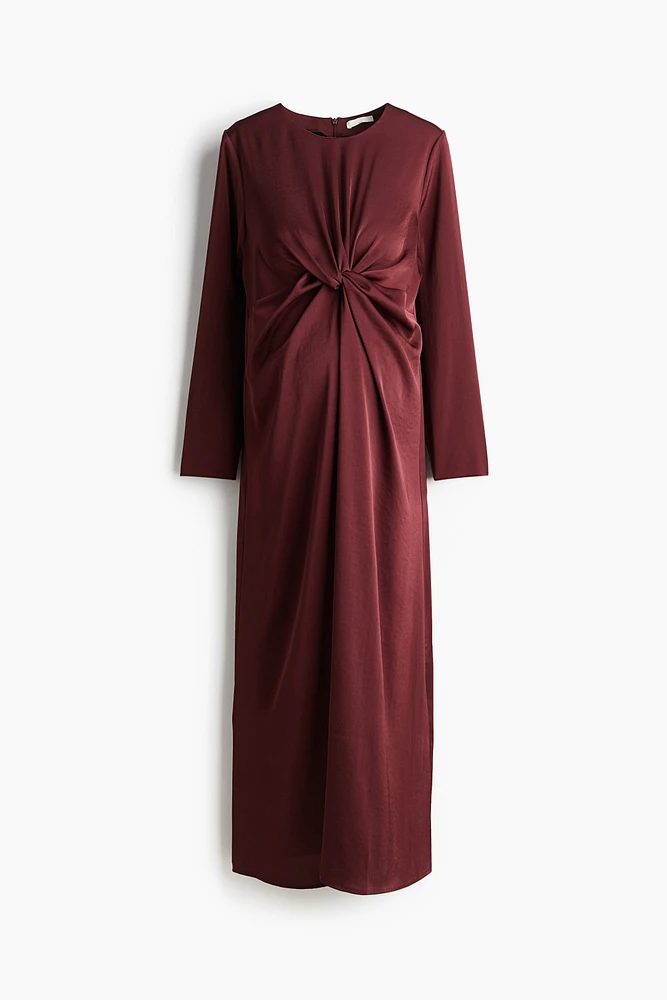 MAMA Draped Knot-Detail Satin Dress