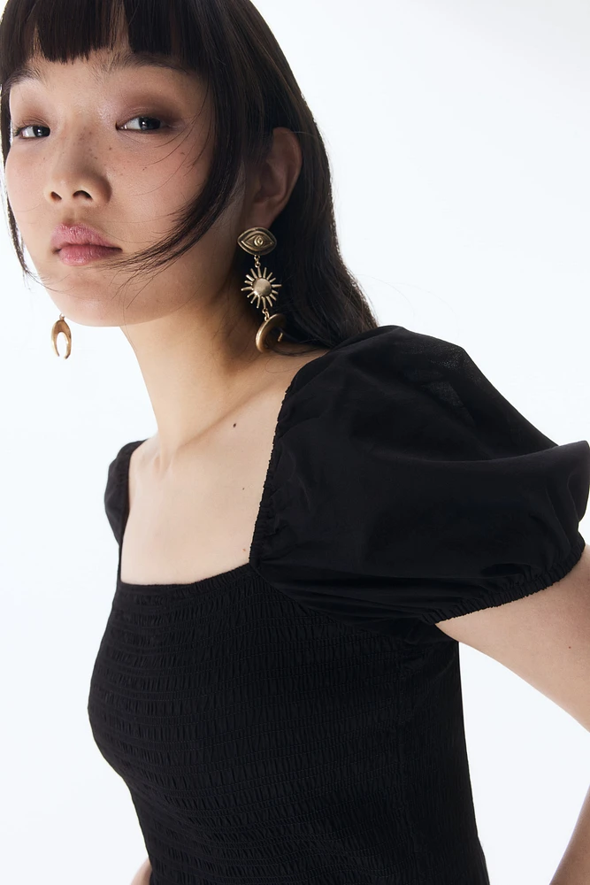 Puff-Sleeved Cotton Dress