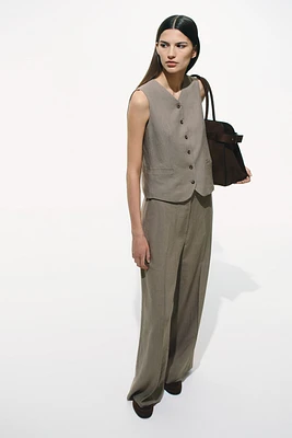 Wide-Leg Linen-Blend Pants