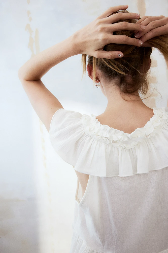 Ruffle-trimmed Cotton Top