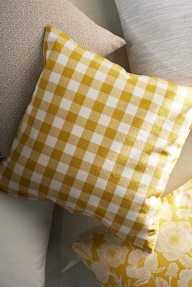 Gingham-Checked Cotton Cushion Cover