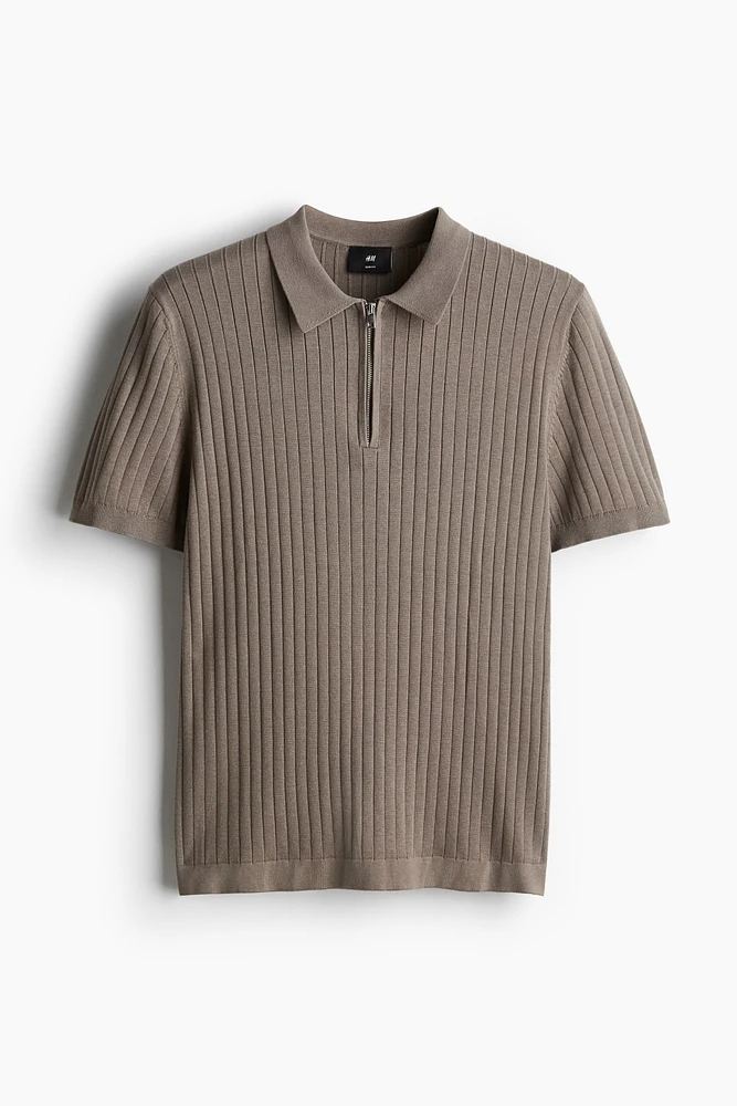 Slim-Fit Rib-Knit Polo Shirt
