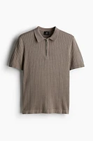 Slim-Fit Rib-Knit Polo Shirt