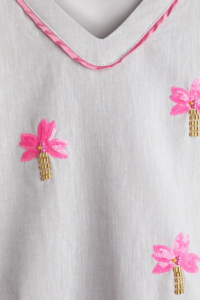 Robe à sequins en lin mélangé