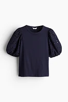 Top with Eyelet Embroidered Sleeves