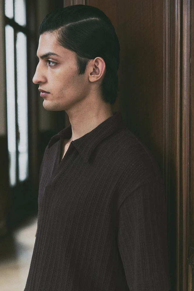 Polo ample en tricot jacquard