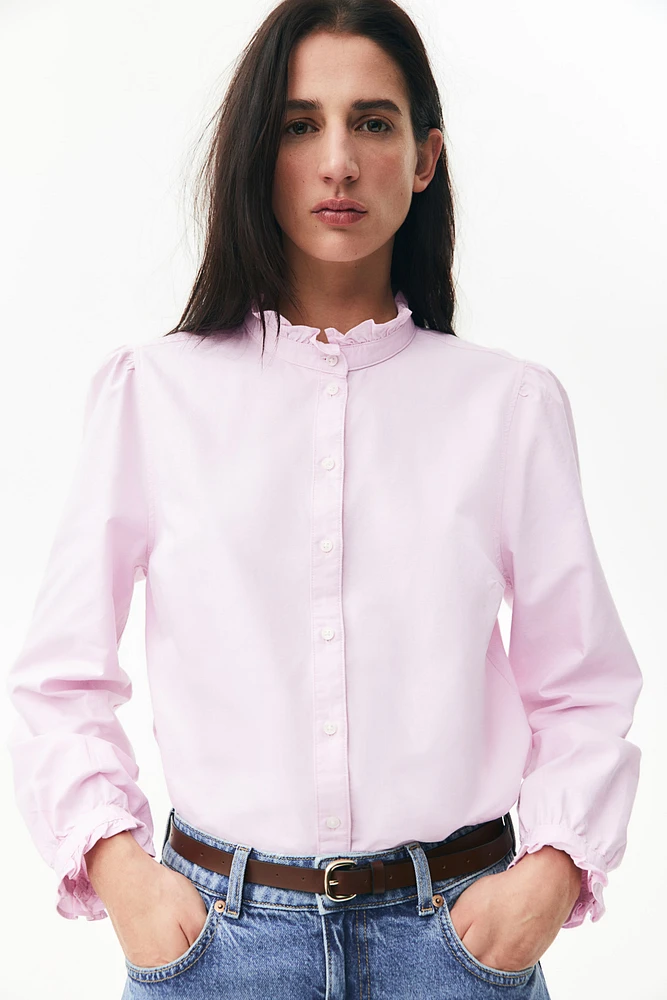 Ruffle-trimmed Oxford Blouse