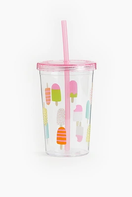 Patterned Plastic Mug with Straw