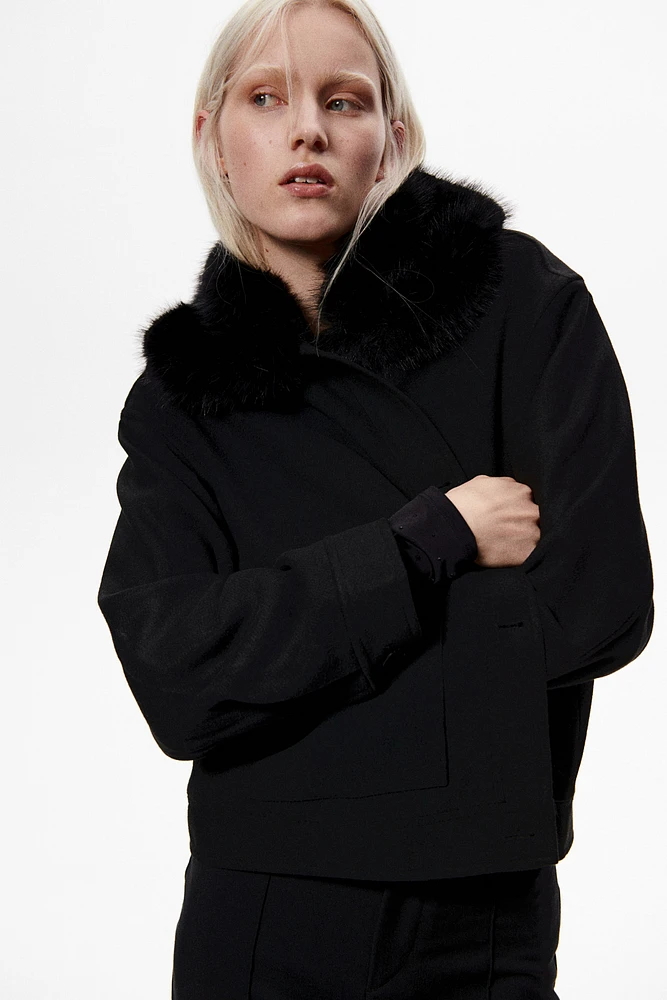 Twill Jacket with Fluffy Collar