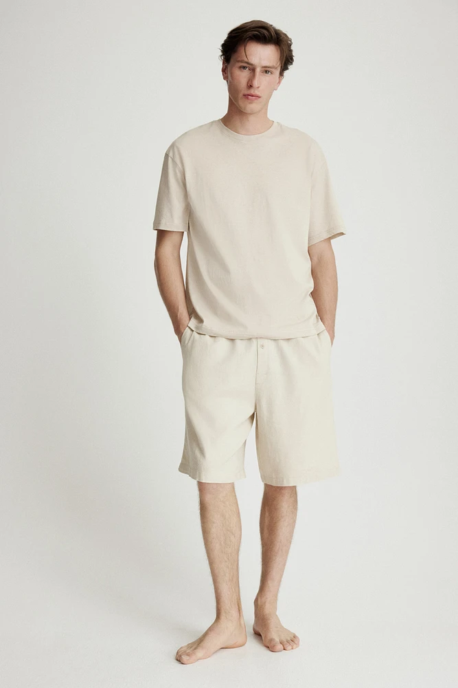 Linen-Blend Pajama T-Shirt and Shorts