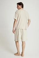 Linen-Blend Pajama T-Shirt and Shorts