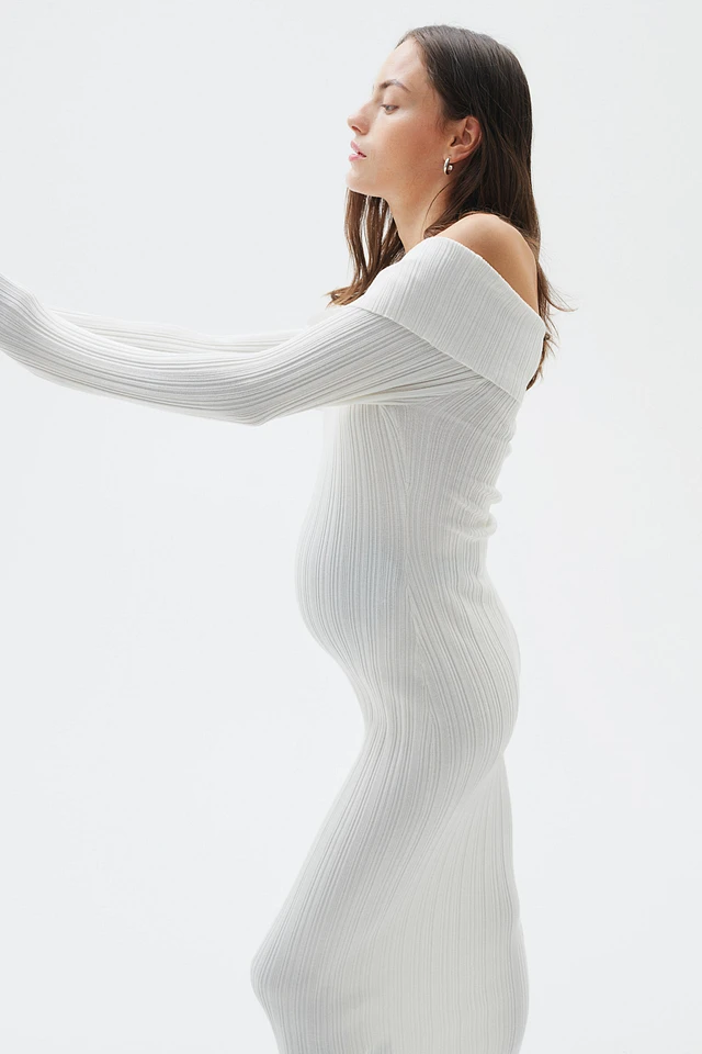 H&M MAMA Rib-Knit Off-the-Shoulder Dress | MainPlace Mall