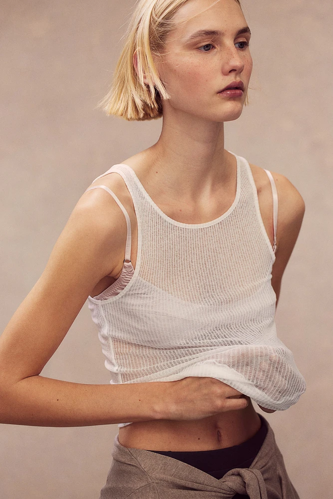 Ribbed Tank Top with Overlocked Trim