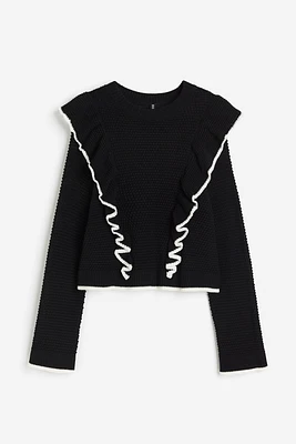 Ruffle-trimmed Textured-knit Sweater