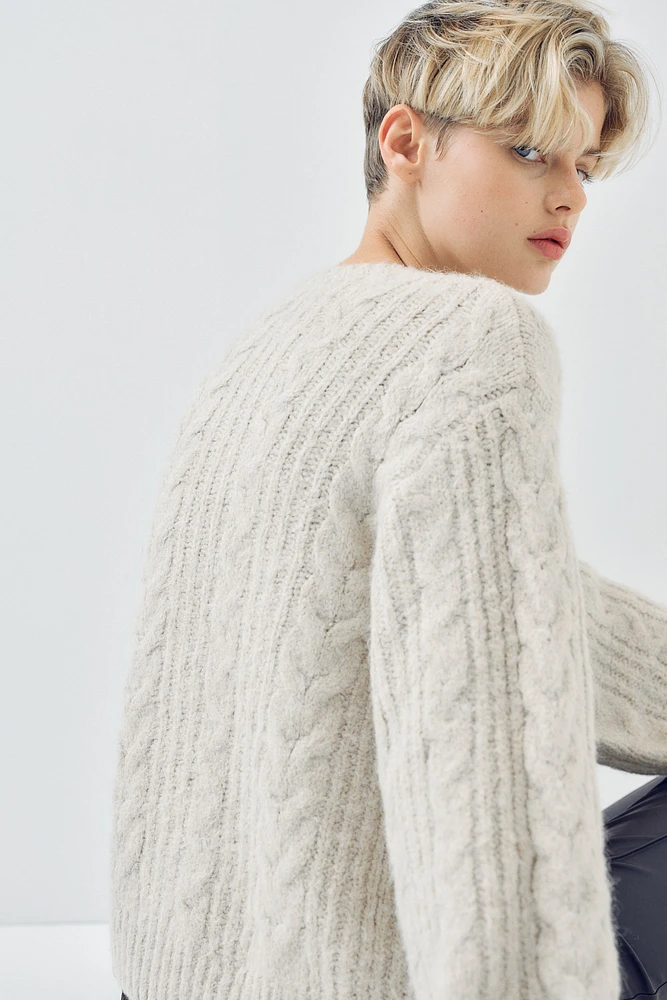 Embroidered Cable-Knit Sweater