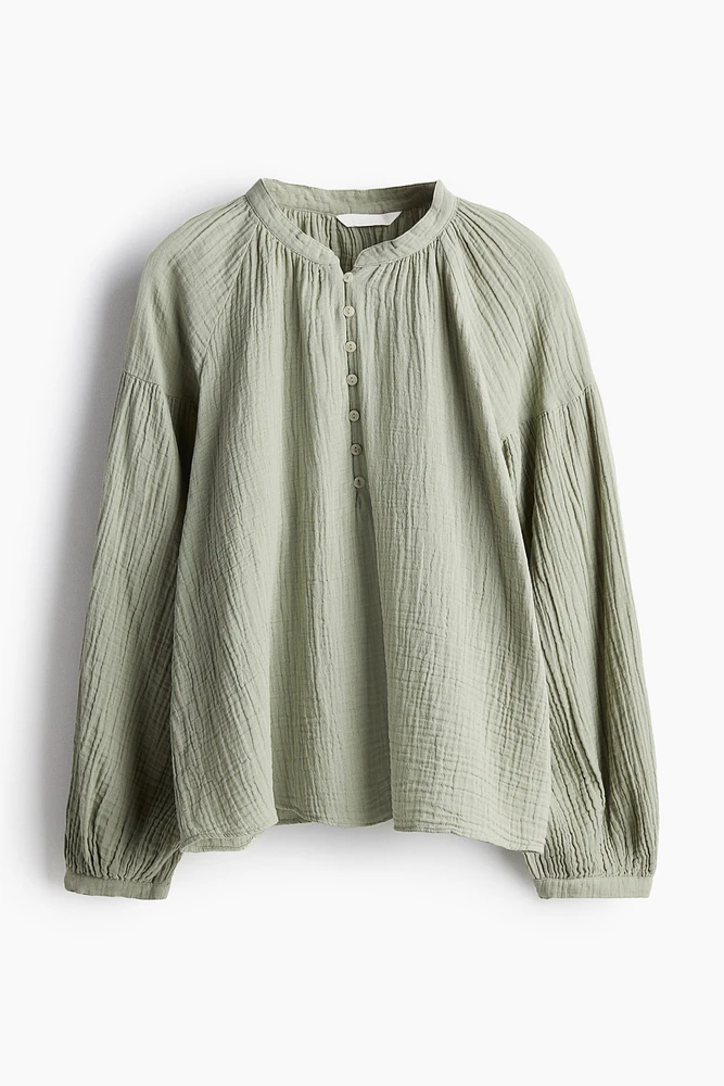 Balloon-Sleeved Muslin Blouse