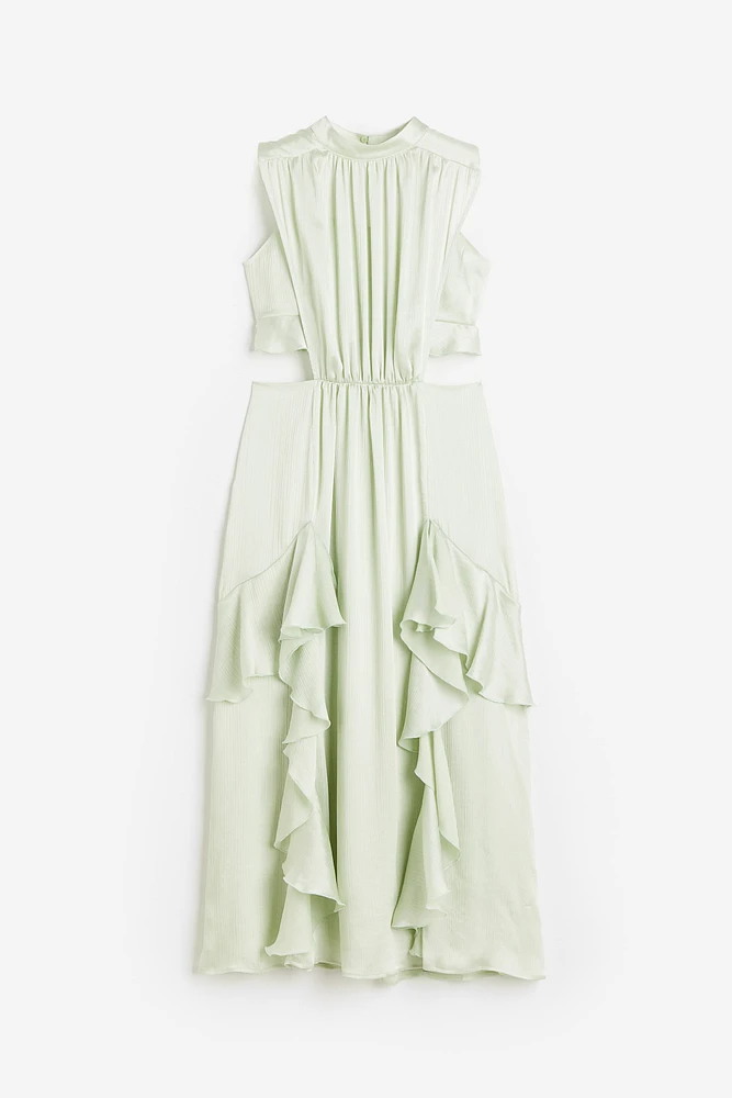 Flounce-trimmed Satin Dress