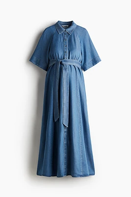 MAMA Tie-Belt Denim Dress