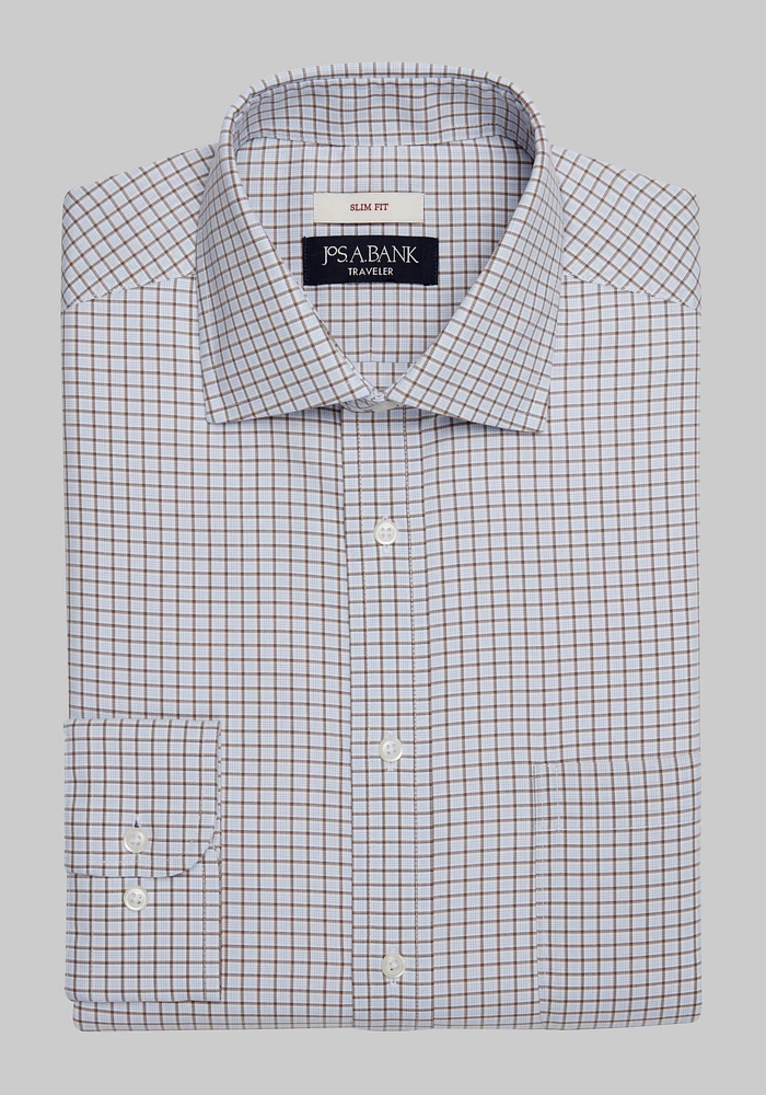 Traveler Collection Slim Fit Spread Collar Check Dress Shirt CLEARANCE