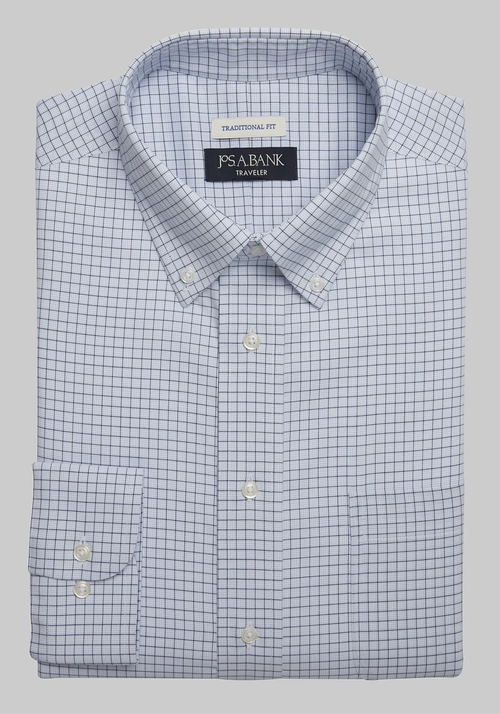 Traveler Collection Traditional Fit Button-Down Collar Check Dress Shirt
