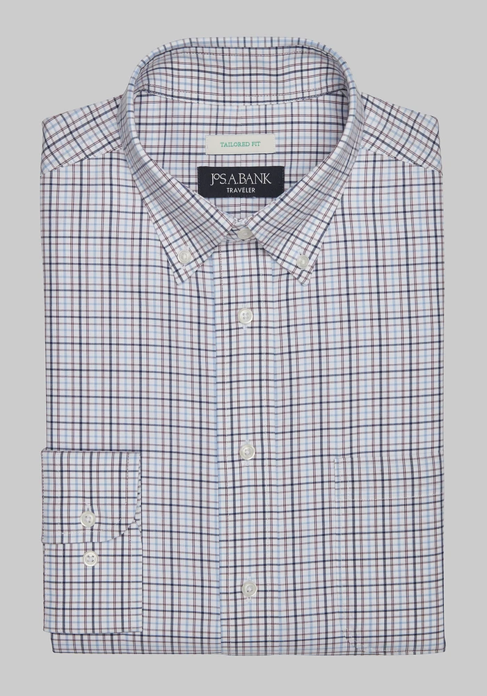 Traveler Collection Tailored Fit Button-Down Collar Check Dress Shirt CLEARANCE