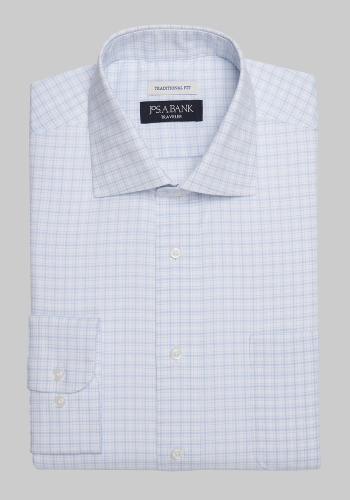 Traveler Collection Traditional Fit Spread Collar Plaid Dress Shirt - Big & Tall CLEARANCE