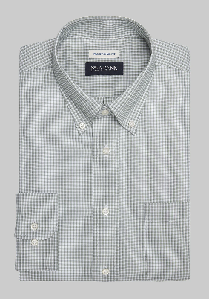 Jos. A. Bank Traditional Fit Button-Down Collar Mini Check Dress Shirt - Big & Tall