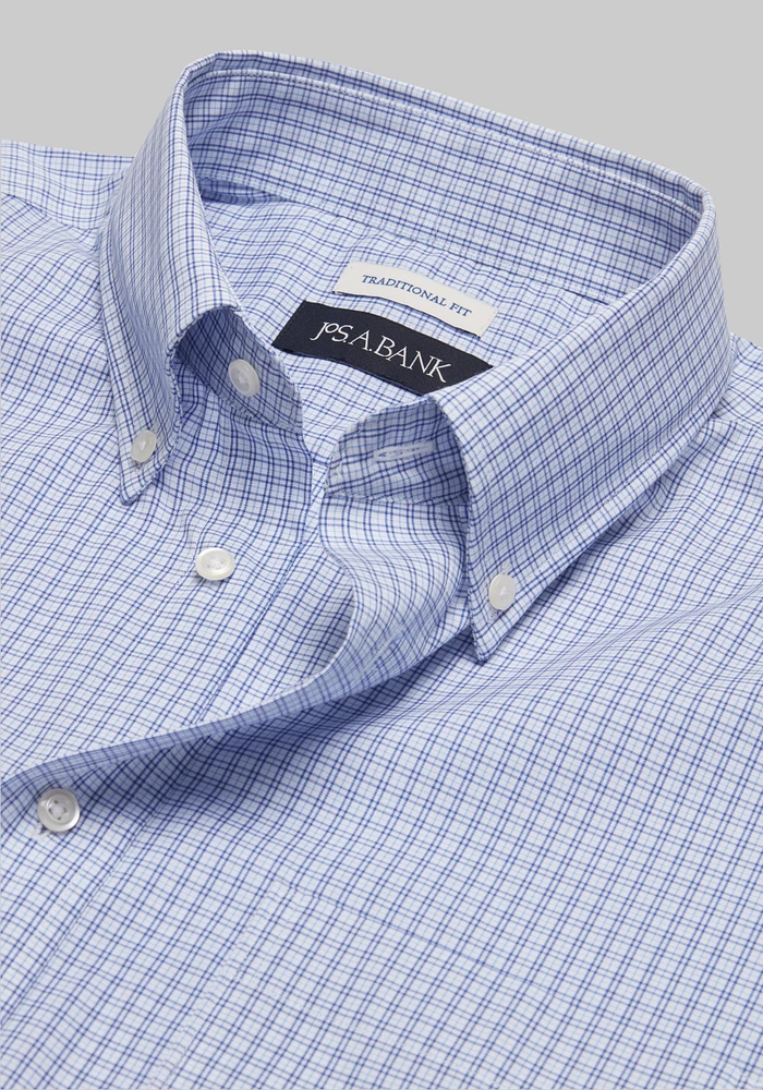 Jos. A. Bank Traditional Fit Button-Down Collar Double Check Dress Shirt - Big & Tall