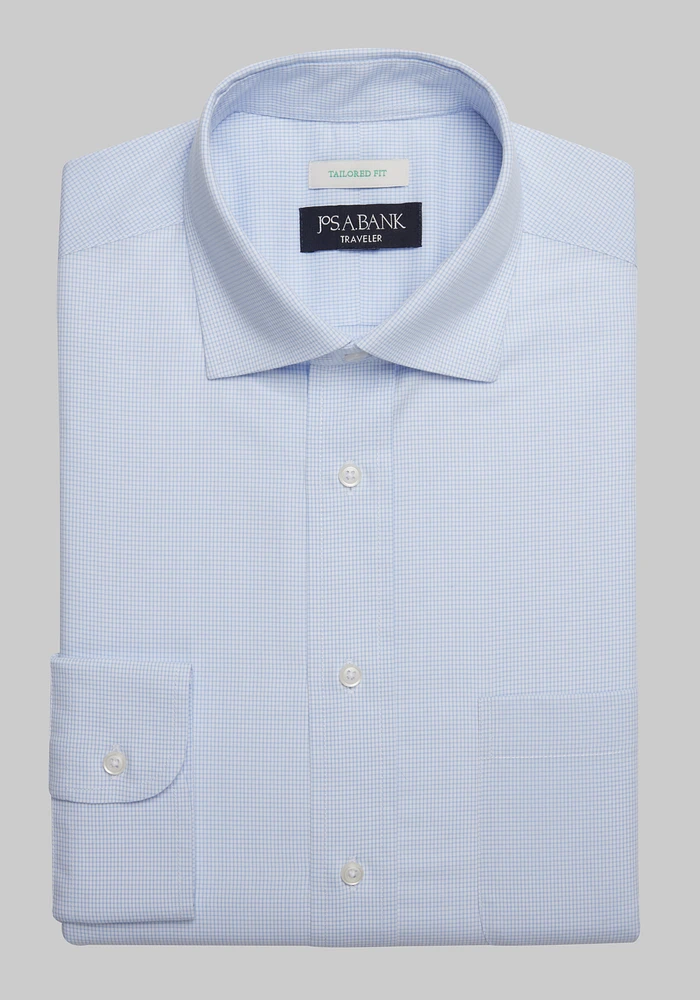 Traveler Collection Tailored Fit Spread Collar Micro Grid Dress Shirt CLEARANCE