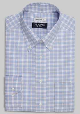 Traveler Collection Traditional Fit Button-Down Collar Plaid Dress Shirt