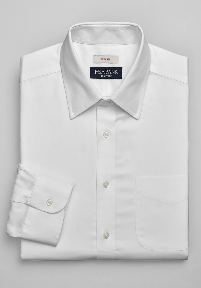 Traveler Collection Slim Fit Point Collar Solid Dress Shirt