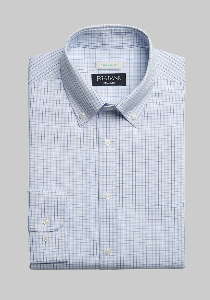 Traveler Collection Tailored Fit Button-down Collar Plaid Dress Shirt