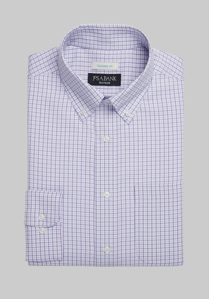 Traveler Collection Tailored Fit Button-down Collar Check Dress Shirt CLEARANCE