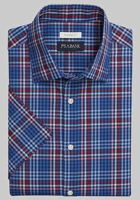 Jos. A. Bank Comfort Stretch Tailored Fit Tonal Plaid Short-Sleeve Sportshirt