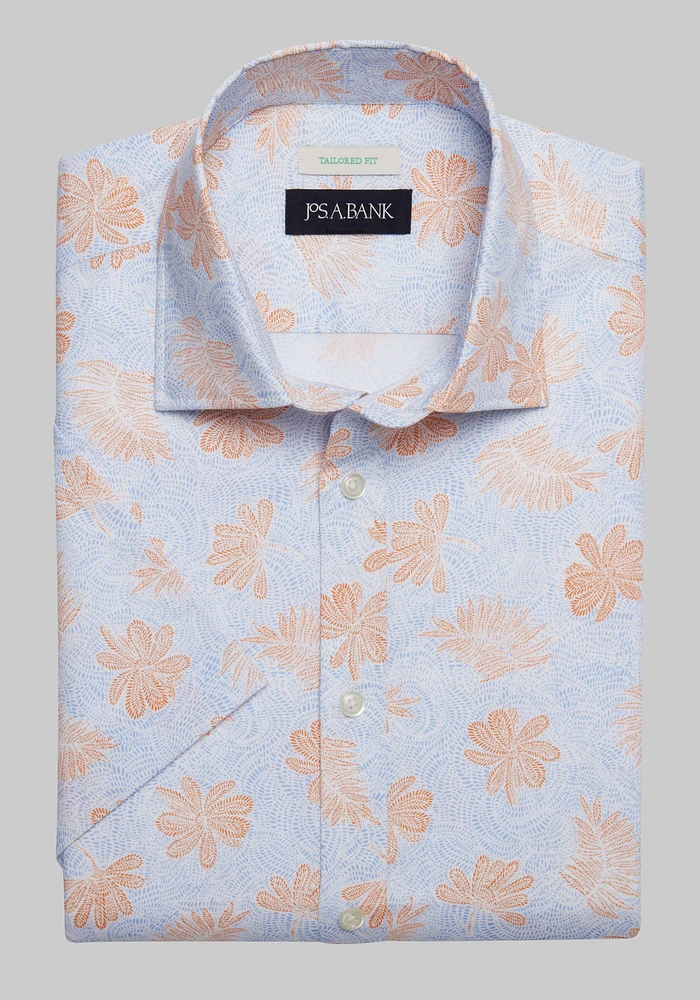 Jos. A. Bank Tailored Fit Tropical Print Short-Sleeve Sportshirt