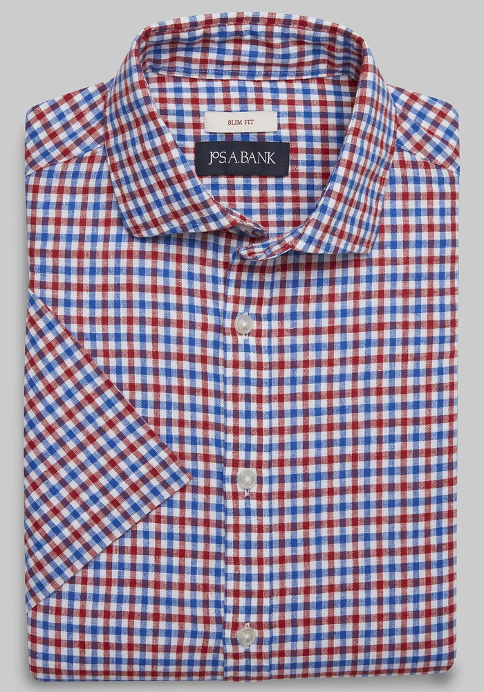 Jos. A. Bank Slim Fit Check Short-Sleeve Sportshirt