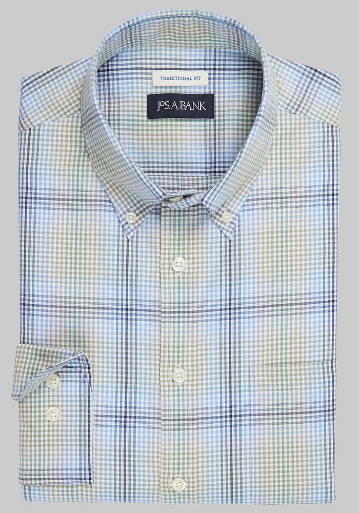 Jos. A. Bank Comfort Stretch Traditional Fit Tonal Plaid Long Sleeve Sportshirt