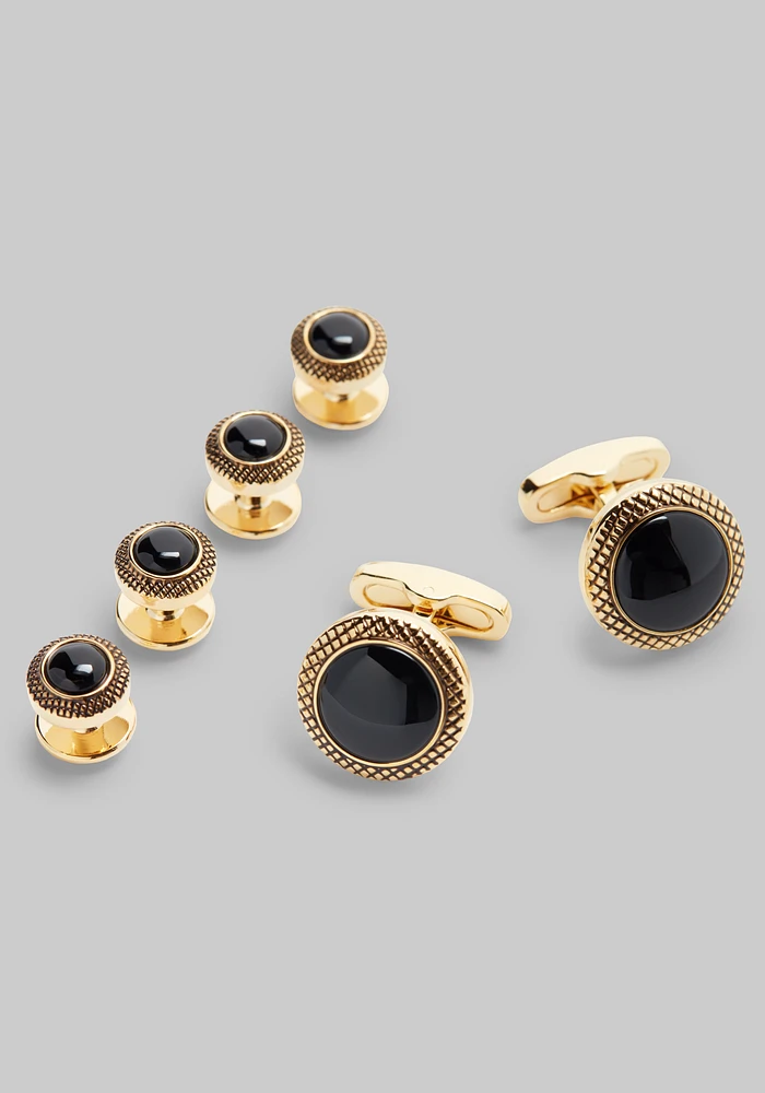 Jos. A. Bank Round Black Onyx Cufflink & Stud Set