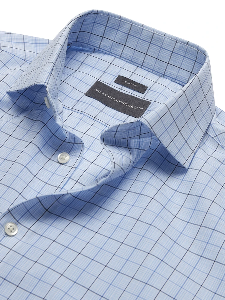 Slim Fit Spread Collar Check Dress Shirt