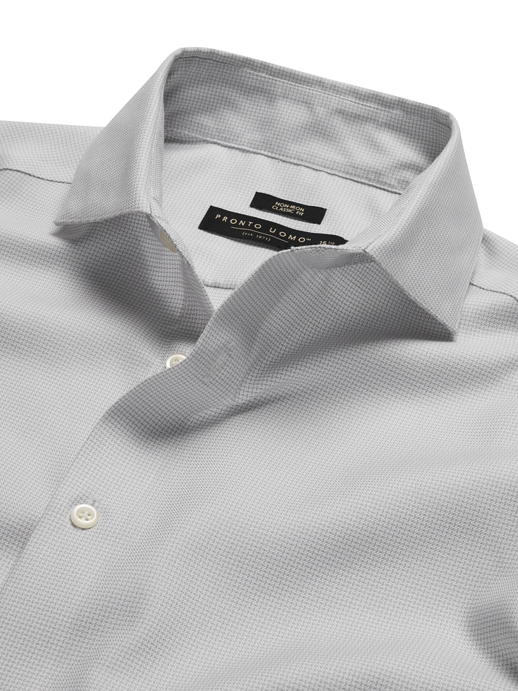 Classic Fit Spread Collar Basketweave Dress Shirt