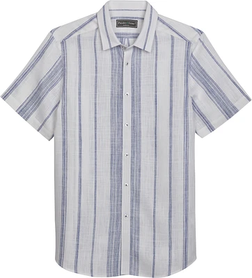 Slim Fit Variegated Stripe Short Sleeve Linen Sport Shirt