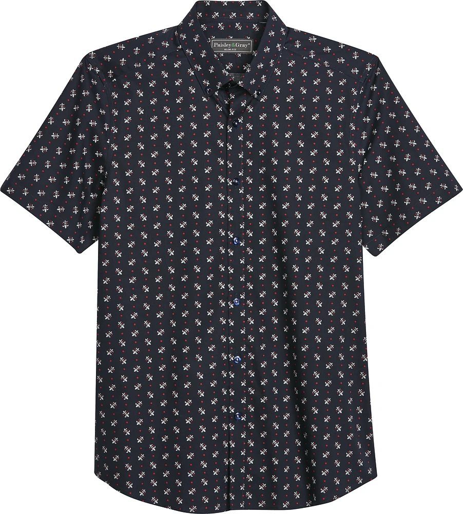 Slim Fit Fleur Medallion Print Sport Shirt