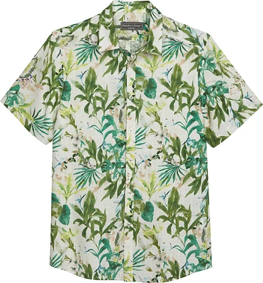 Slim Fit Tropical Fern Linen Short Sleeve Sport Shirt