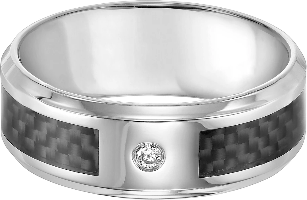 8mm Diamond Accent Stainless Steel and Carbon Band