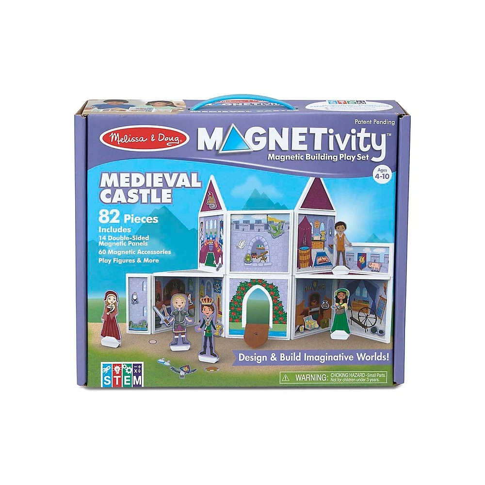 Magnetivity Medieval Castle 82-Piece Wooden Building Playset