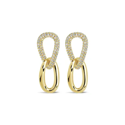 Cz Link Drop Studs Earring Sterling Forever Gold