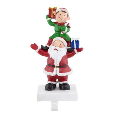 8.75" Santa And Elf Christmas Stocking Holder