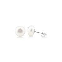 Stud Earrings With 9mm Button Cultured Freshwater Pearls In Sterling Silver