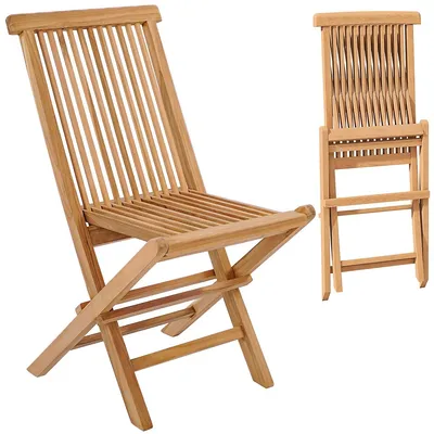 2 Pcs Patio Folding Chair Teak High Back Dining Slatted Seat Portable Outdoor