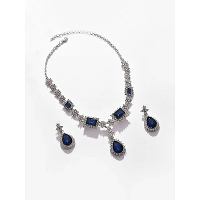 Silver Plated Designer Stone Necklace And Earring Set Jewellery Set